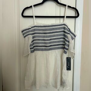 A. Byer White Top with Navy Zigzag Smocking